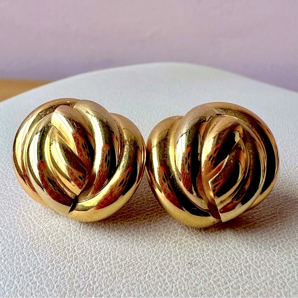 VINTAGE 18K YELLOW GOLD LARGE LOVE KNOT EARRINGS MADE IN ITALY STATEMENT SHOWY